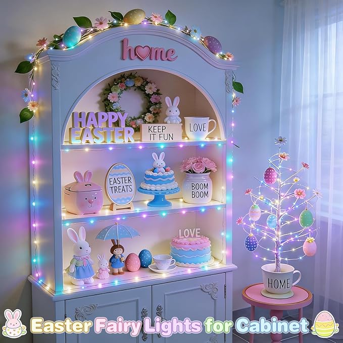 JMEXSUSS 100 LED Easter Fairy Lights Plug in USB Powerd | Pastel Fairy Lights, 8 Modes & Timer, Outdoor & Indoor, Twinkle Lights for Bedroom Girl's Room Fireplace Easter Decorations