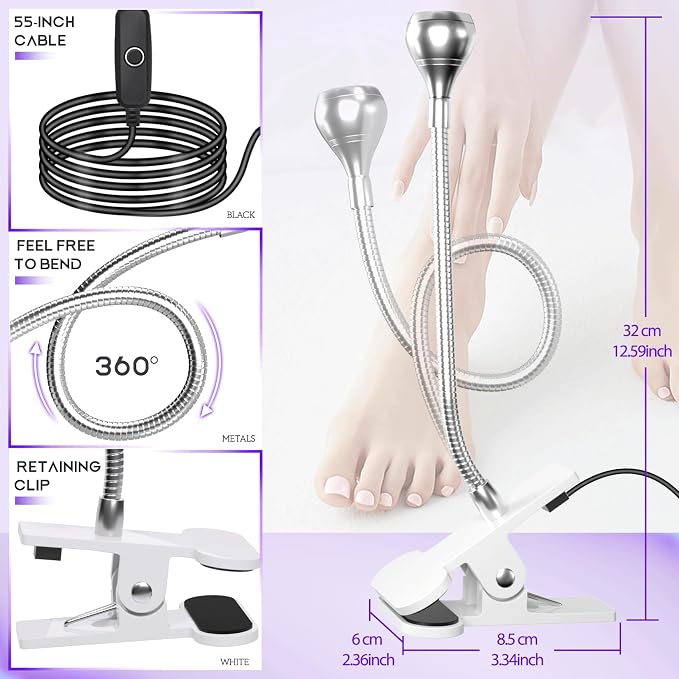 UV Nail Lamp - UV Light for Gel Nails, Flash Cure Lamp | LED Gooseneck Flash Cure Lamp for Nails, Manicure Dryer Black Light with Clamp, 365+395nm 5V 3W 4 Levels Dimming Silver