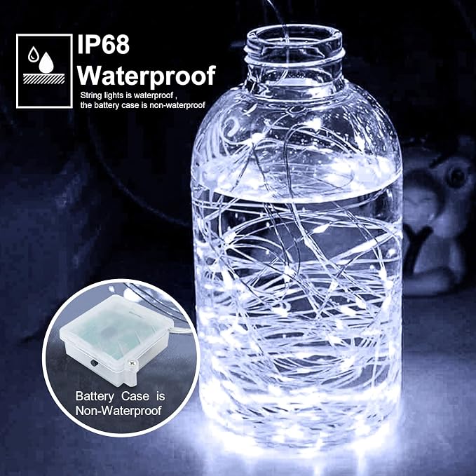 pozzolanas 6 Pack White Battery Operated String Lights with Remote - 7ft Waterproof Fairy Lights with 20 LEDs for Home, Mason Jar, Party, Wedding, Halloween, Christmas Decorations