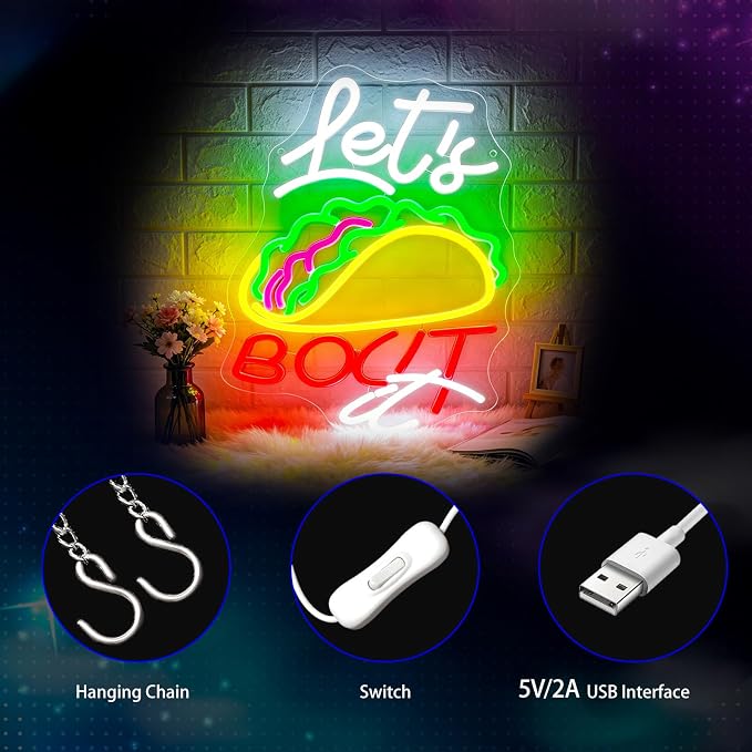 Neon Sign, Tacos Neon Signs for Wall Decor LED Signs Neon Light | Tacos Neon Sign, Mexican Taco LED Signs for Business, Mexico Restaurant, Kitchen, Party, Home Decor, Gift, USB Powered