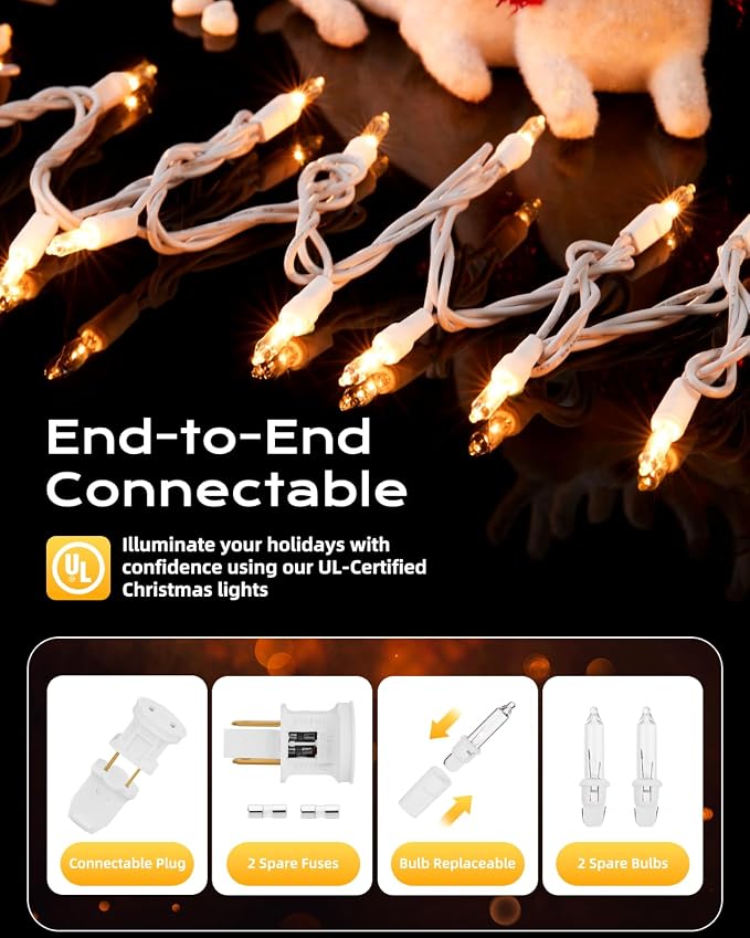 Brightown Clear Christmas String Lights, 200-Count 40ft Incandescent Bulb Mini Lights for Indoor Holiday Decor, Christmas Tree Garland Wedding Party Multi-Use Festival Decoration, White Wire
