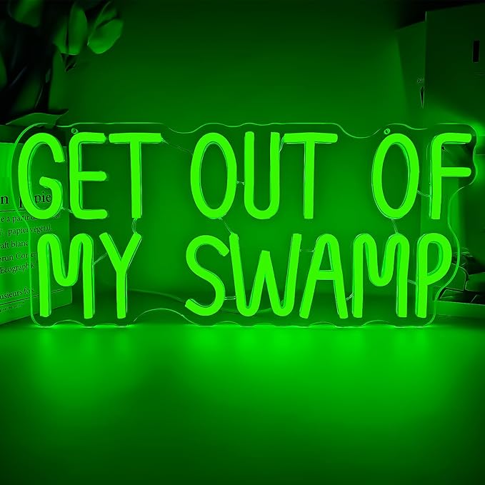 Get Out of My Swamp Neon Sign Green Led Signs for Bedroom Wall USB Funny Neon Lights for Home Theme Party Birthday Kids Room Decor