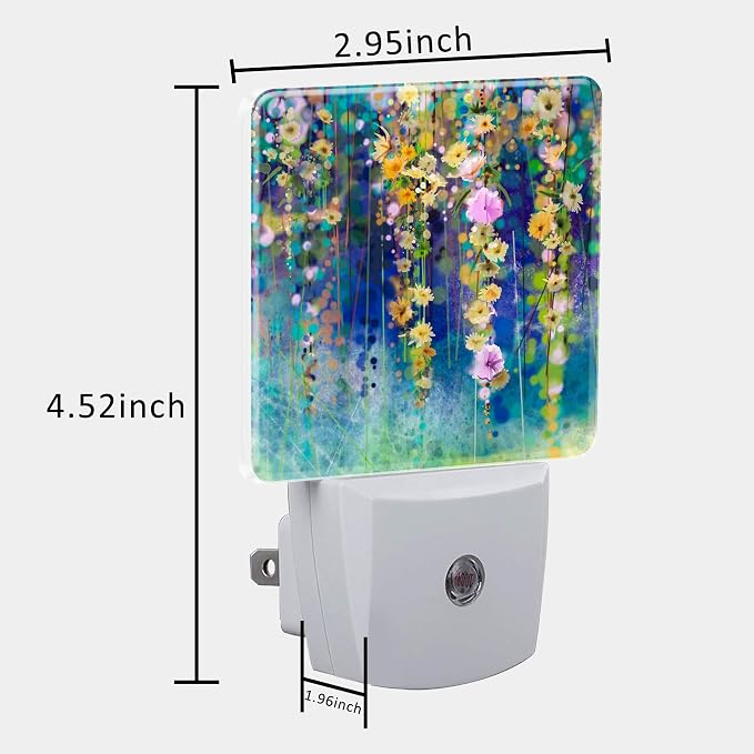 Abstract Ivy Flowers Watercolor Painting Night Light Plug into Wall with Dusk to Dawn Sensor Cute Nightlight for Kid Girls Boys Women Room Decor, Hallway, Kitchen, Bathroom, Nursery, Stairs