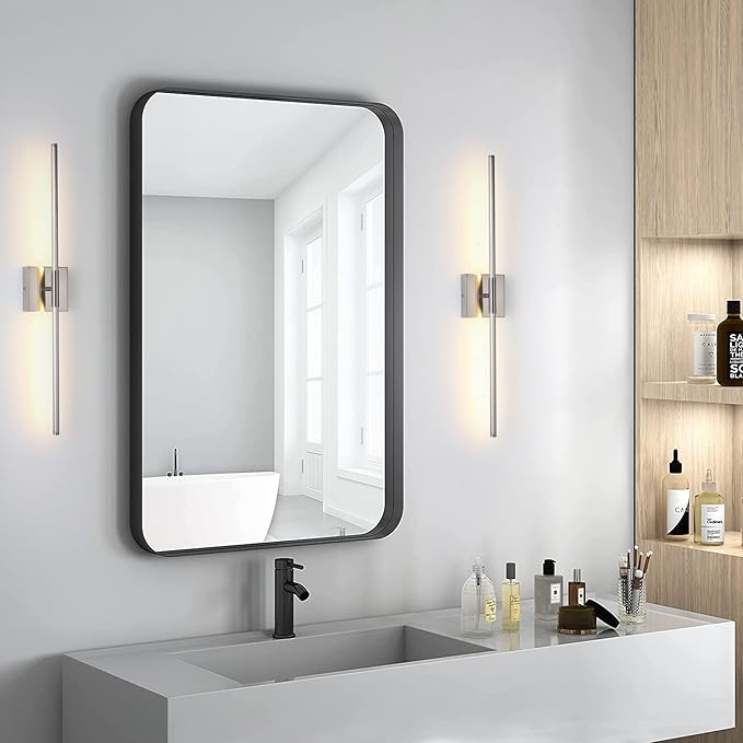 KUZZULL Modern Minimalist LED Bathroom Sconce, Brushed Nickel, 27.8" x 4.3" x 3.4"