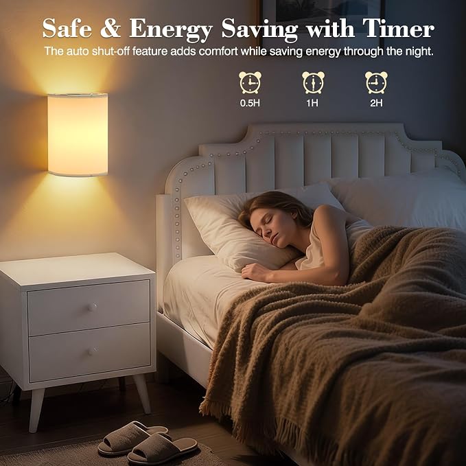 Battery Operated Wall Sconce Set of Two: 10000mAh Wireless Wall Light with Rechargeable Magnetic Bulb - Dimmable Wall Lamp with 7 RGB Colors - Linen Shade Sconces with Remote for Bedroom Living Room | Wireless Wall Light with Magnetic Bulb - Dimmable 7...