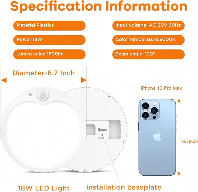 TALOYA 6.7" Motion Sensor Ceiling Light,4-Pack 18W 5000K LED Flush Mount | PIR Motion Sensor with Day/Night Modes,Hardwired Ceiling Light for Closets,Hallways,Stairways, Garages,Basements,Porches