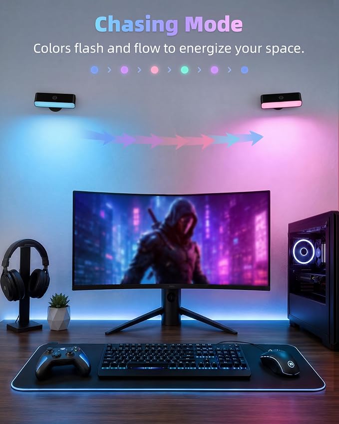 EZVALO Wall Sconces Set of 2, Rechargeable Battery Operated Wall Lights with Remote, RGB Mood Lighting & 3 White Tones, Dimmable Magnetic Wall Lamps for Bedroom, Gaming Room, Living Room Decor
