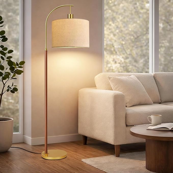 Wood Floor Lamps for Living Room Arc Floor Lamp with Remote Control,Dimmable Farmhouse Floor Lamp Mid Century Modern Standing Lamp with 3 Color Temperature Tall Vintage Floor Lamp For Bedroom Corner