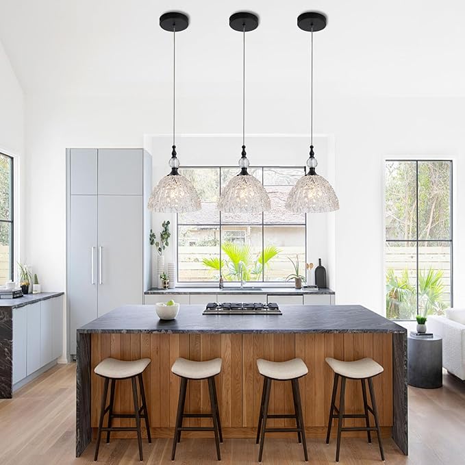 Modern Small Black Glass Pendant Light 7.68 inch Globe Light Fixture with Clear K9 Crystal Adjustable Height Vintage Mini Hanging Lights for Kitchen Island Bedroom Dining Room Living Room