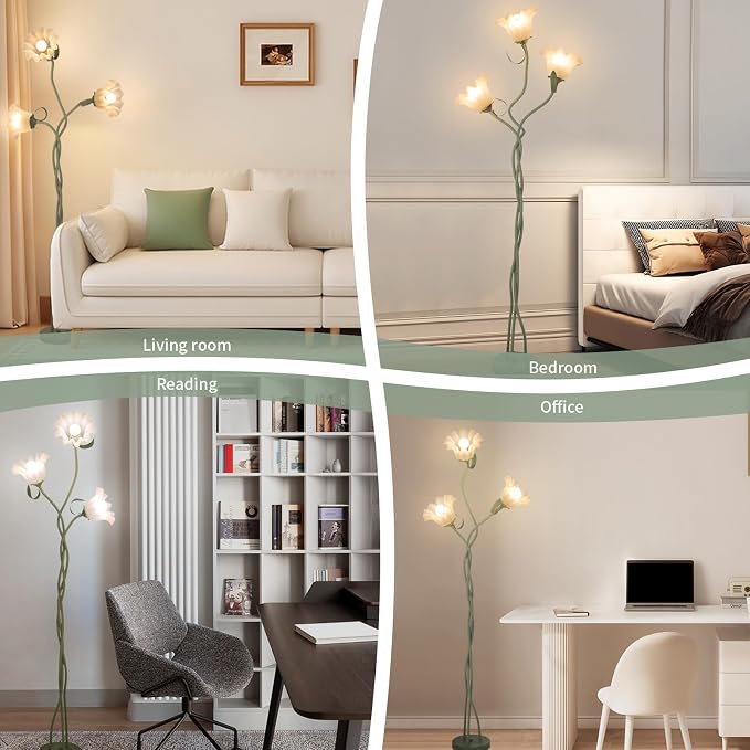 Flower Floor Lamp for Living Room, Tall Flower Reading lamp with Flexible Neck Shaft for Bedroom Decor, Modern Corner Floor Lamps with 3-Color Temperatures LED Bulb