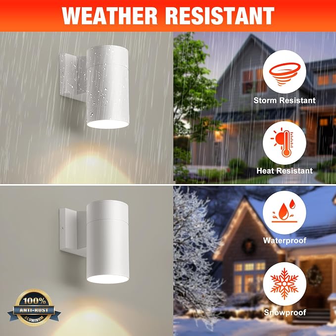 QQCherry Modern Outdoor Wall Light - Aluminum Outdoor Porch Sconce for House, Patio, Garage, Doorway & Entryway - Stylish Waterproof Exterior Lighting for Outside(White,E26)
