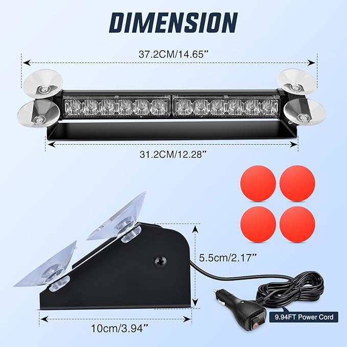 Nilight 12LED Traffic Advisor Strobe Light Bar Red Emergency Warning Hazard Safety Dash Front/Rear Windshield Flashing Lights for Cars Trucks Police Firefighter Plow Construction Vehicles