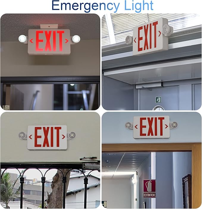 TANLUX Red Exit Sign with Emergency Light, LED Exit Light with Battery Backup, UL Listed, AC 120/277V, Commercial Emergency Lights Combo - 1 Pack