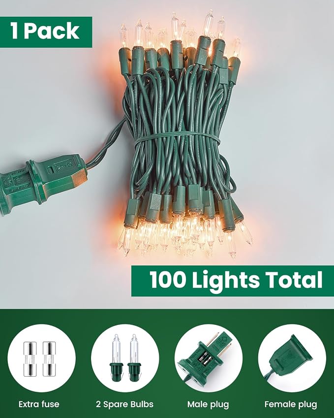 Minetom 100 Count 20 Feet Christmas String Lights, Incandescent Bulb Mini Lights for Outdoor Indoor Xmas Tree Birthday Wedding Party Festival Christmas Decorations Decor