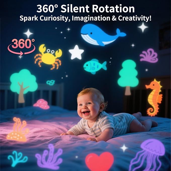 Carousel Kids Projector Night Light, 12 Music+23 Films, Rechargeable 1800mah Light Projector for Kid Room, 360 Rotating Night Light for Kids with Remote Timer, Princess Lamp for Girls Bedroom