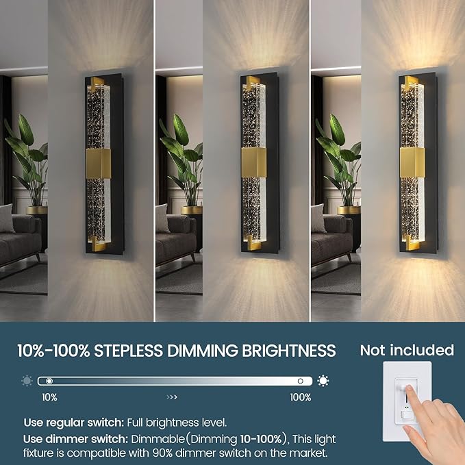 WOSHITU LED Wall Sconce Light: 19 Inch Black & Gold Modern Sconces Wall Lighting 3000K Dimmable Crystal Wall Lamps Indoor Bathroom Sconce Mount Light Fixtures for Living Room/Bedroom/Hallway