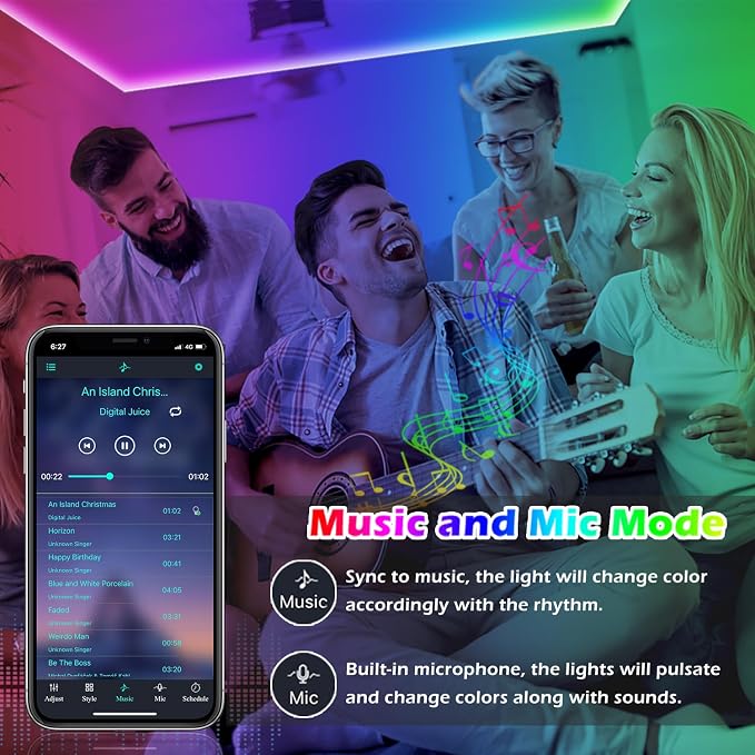 LETIANPAI Led Strip Lights, 82ft/25m Long Smart Led Light Strips Music Sync 5050 RGB Color Changing Rope Lights,Bluetooth APP/IR Remote/Control Led Lights for Bedroom,Home Decoration,Party,Festival