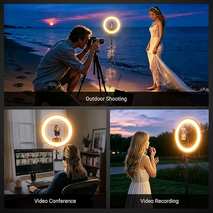 NEEWER 18" Ring Light, Wireless Professional Edge Lit Lighting with Tripod Stand, 45W 2900K-7000K CRI97+, 14.4V 3500mAh Battery, Phone Selfie Video Makeup Studio Streaming Photography, RB18B