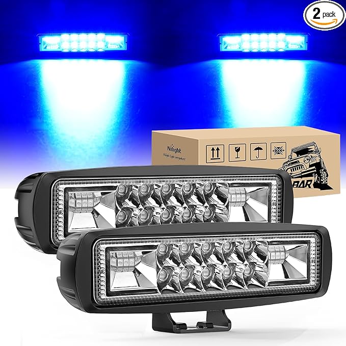 Nilight 6 Inch Blue LED Light Pods 2 PCS 60W Flood Spot Combo Beam Off Road Driving Fog Fishing Hunting Emergency Safety Signal Deck Trailer Lighting for 12V 24V ATV UTV Pickup Truck Tractor Boat