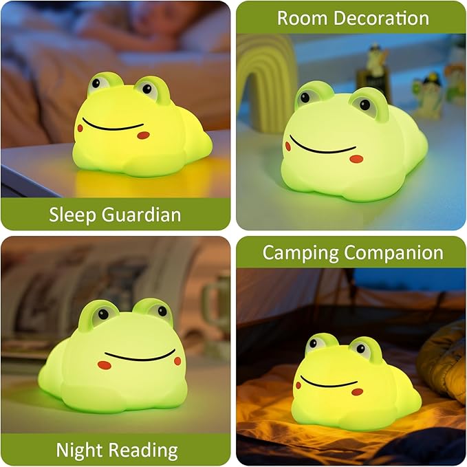 Cute Frog Night Light for Kids, 7 Color Touch Control Silicone Animal Night Light, 3-Level Dimmable Lamp, Rechargeable Squishy Lamp with Timer, Frog Gift for Toddler Boys Girls Christmas Decor (Frogs)