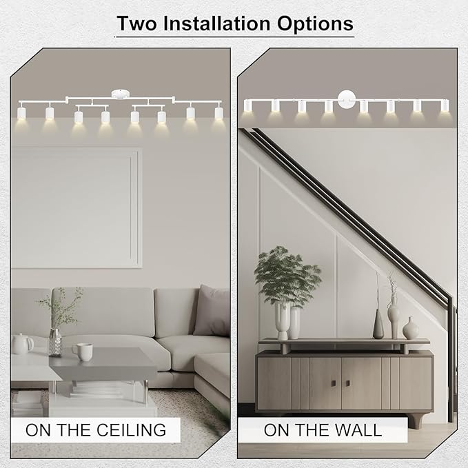 8 Light Track Lighting Fixtures Ceiling, Matte White Kichen Track Lighting Fixtures, Rotatable Light Heads, Adjustable Modern LED Track Lights for Kitchen/Hallway, No GU10 Bulb