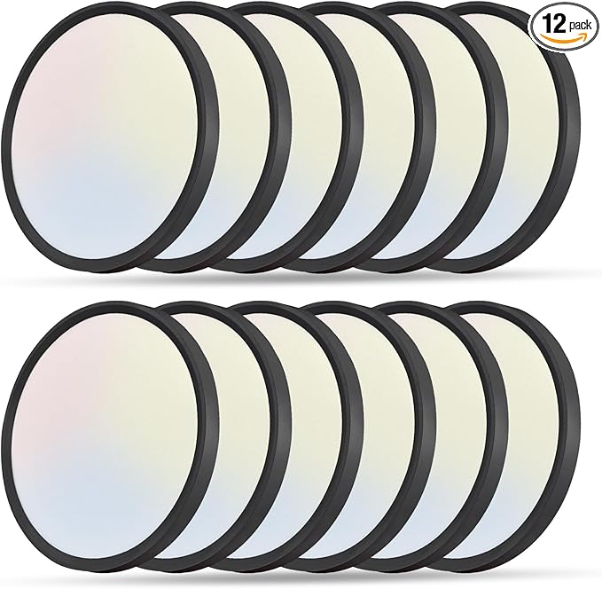 12PK 12 Inch LED Flush Mount Ceiling Light, 24W, 2520LM, 3000K/4000K/6000K CCT Selectable, 0.9inch Super Slim Black LED Ceiling Fixtures, Low Profile Round Flat Panel Light for Bedroom,Kitchen,Hallway