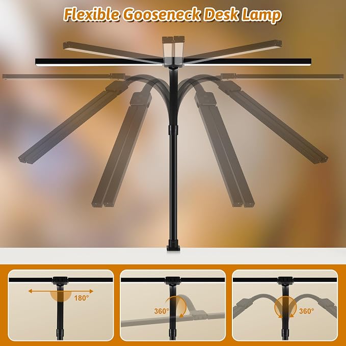 LED Desk Lamp with Base, 18W Dimmable Light, No Remote | 18W Dimmable Eye-Caring Clamp Light with Anti-Glare Cover and Flexible Gooseneck for Office, Dorm, Home and Study