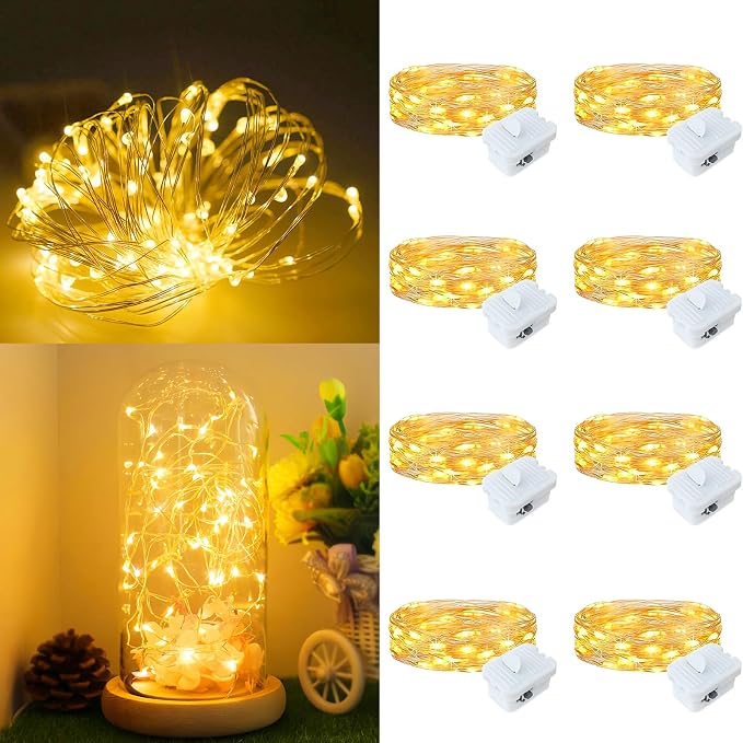 8 Pack Fairy Lights Battery Operated, 7ft 20 LED 3 Modes Speed Twinkle Mini String Lights Waterproof Silver Wire Firefly Starry Lights for Mason Jars Wedding Party Christmas Decorations