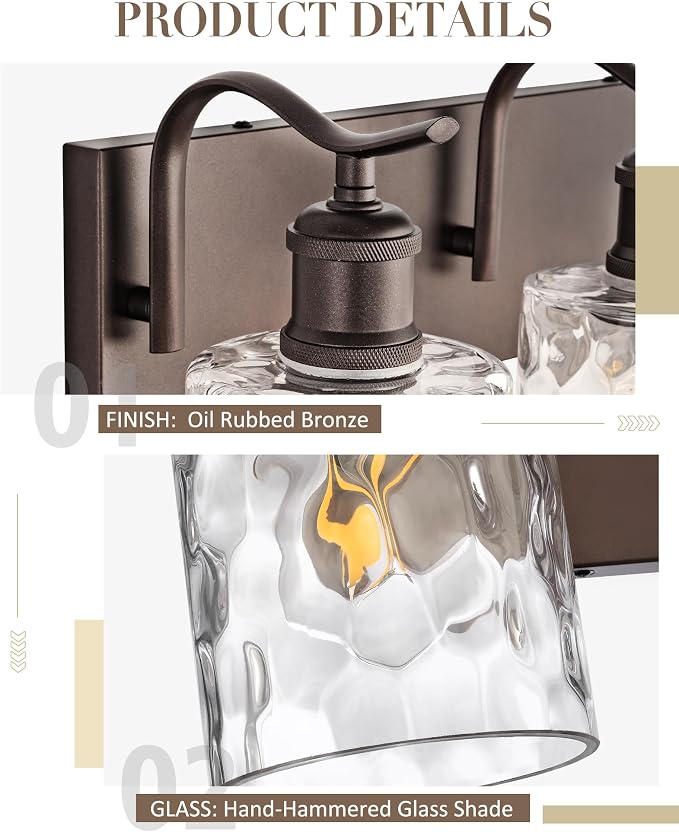 4-Light Bathroom Vanity Light,Hammered Glass,Oil Rubbed Bronze | 27 Inch Over Mirror Wall Light,E26 sockets,for bathroom mirror,powder room,dressing area