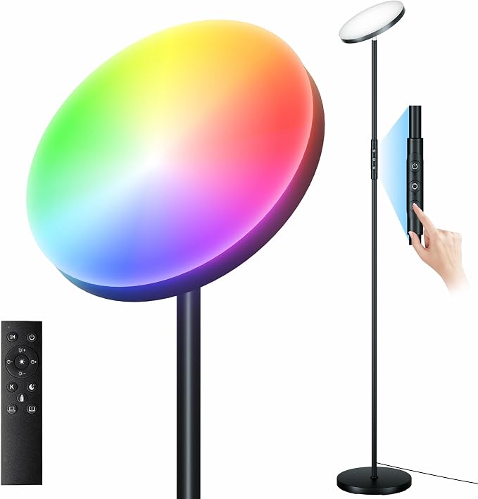 mukuxin Floor Lamps for Living Room, 40W/4000LMRGB LED Standing Lamp with Remote, Color Changing Torchiere Floor Lamp with Stepless Dimming, 69" Modern Corner Lamp for Bedroom, Office