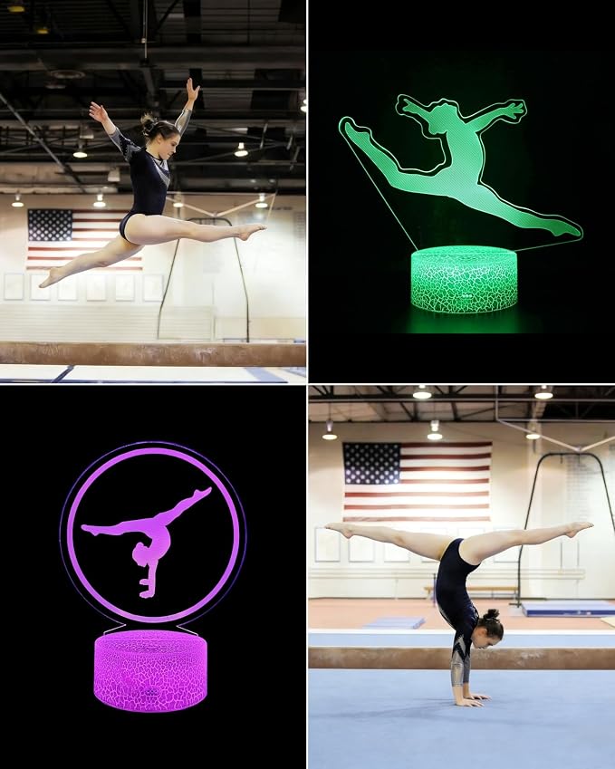Gymnastics Gift 3D Illusion Night Light for Girl 2 Patterns | 16 Colors Changing, Dimmable Lamp, Room Bedroom Decor, Touch & Remote Control, Birthday Christmas Gift for Kid Teenager Women