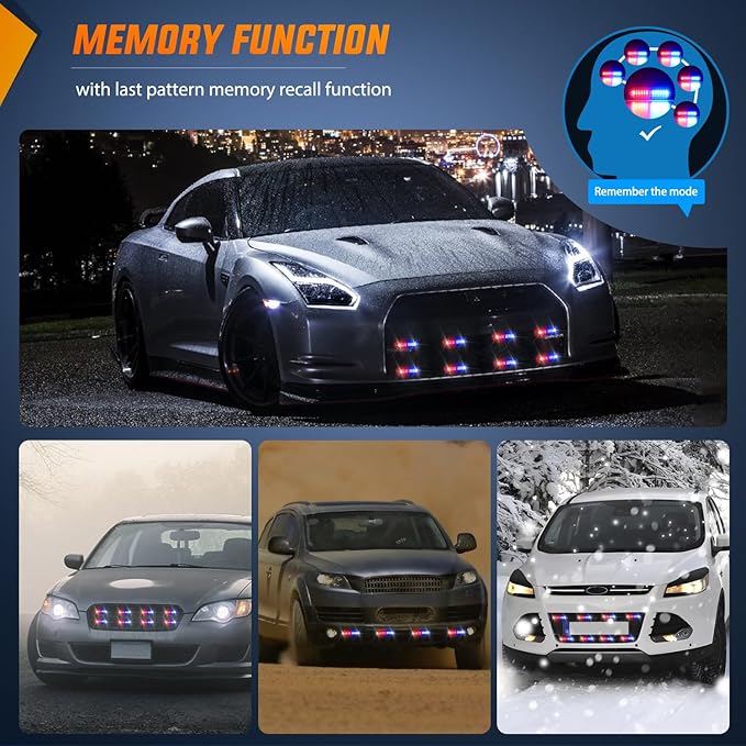 Nilight 8PCS Led Strobe Lights with Controller 12V 24V Sync Feature Red Blue Strobe Light 12 LED Surface Mount Emergency Hazard Warning Lights with Strobe Controller for Vehicle Car Truck RV ATV