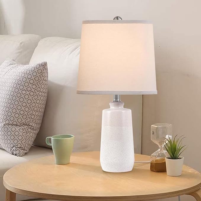 20.5" Ceramic Nightstand Lamps Set of 2 for Bedroom, White End Table Lamps | Minimalist Table Lamps for Living Room, All-White Ceramic Lamps, Matte Finish, Premium Ceramic, Beige Lamps for Sofa Table