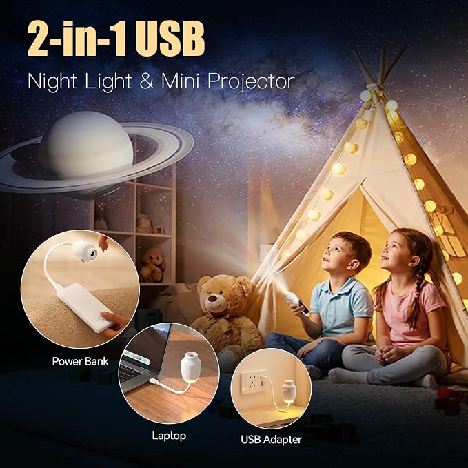 2-in-1 Galaxy Projector Night Light Galaxy Ceiling Projector USB Portable Mini Starry Sky Light with 3 Projection Films Adjustable Brightness Led Night Lamp for Bedroom Car Roof