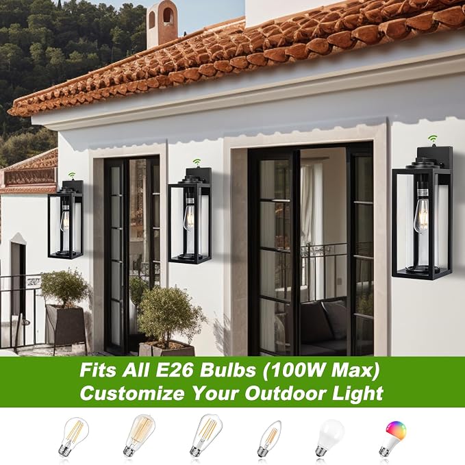FILIYANO Large Dusk to Dawn Outdoor Wall Lights, 20 Inch, Modern, 2 Pack | Anti-Rust, Waterproof, Matte Black Exterior Fixtures with Photocell, Farmhouse Lighting Sconces for Garage, Porch, Front Door