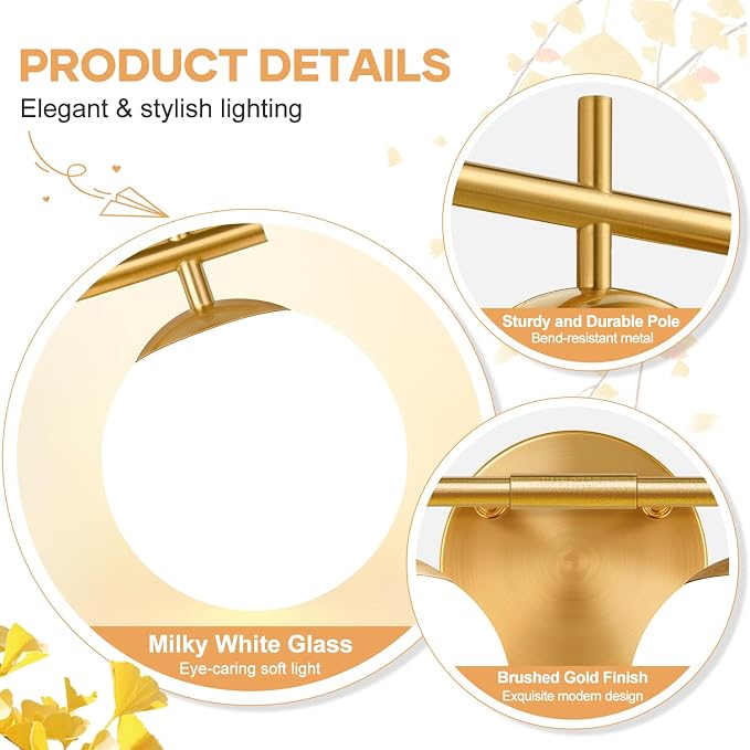 MOKATNG 4-Light Bathroom Light Fixtures, Brushed Gold Vanity Lights for Bathroom with Milky White Glass Shade, Bathroom Lighting Fixtures Over Mirror, Wall Sconce for Bedroom (Bulb Not Included)