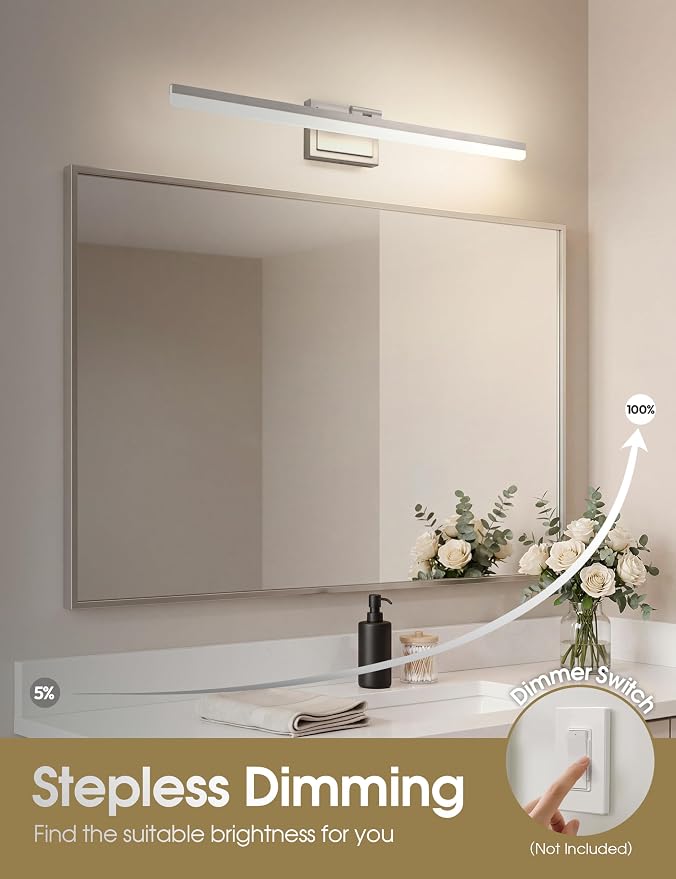 VOLISUN Modern Bathroom Vanity Light 31.5 inch, Rotatable, 28W Dimmable 5CCT Led Bathroom Light Fixture Over Mirror, Brushed Nickel Bar Vanity Light for Bathrooms Mirror Restroom-ETL Certificated