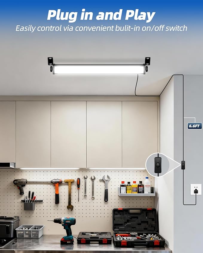 4 Pack 40W LED Shop Lights, 5400LM 6000K Plug in Garage Lights with 6.6FT Power Cord, Work Light for Garage, Outdoor, Workshop, Yard, Warehouses, Carport, Indoor