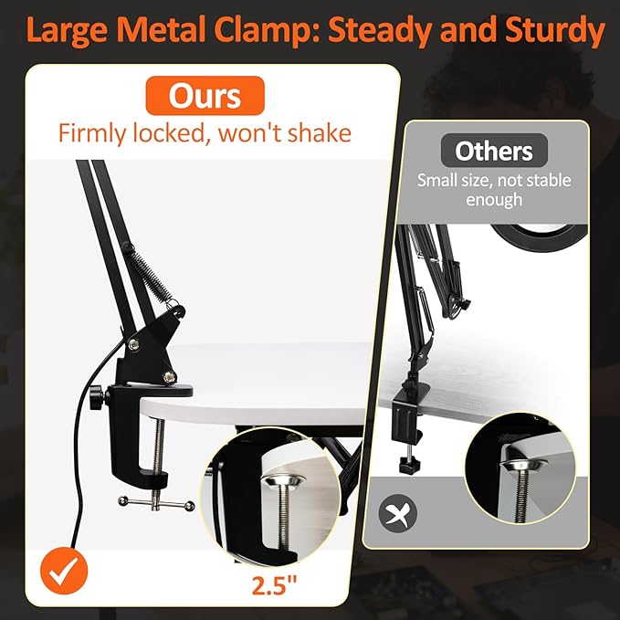 10X 30X Magnifying Glass with Light and Stand, Desktop LED Magnifying Lamp with Base and Clamp, 5 Color Modes, 3 Dimmable Levels Hands Free Magnifying Glass for Reading, Close Work, Crafts, Jewelry