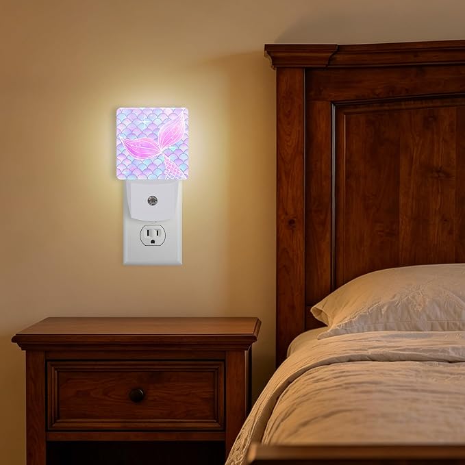 Night Lights Plug into Wall, Mermaid Night Light with Dusk to Dawn Smart Sensor for Bedroom Bathroom Hallway Kitchen, Led Nightlights for Boys Girls Women Men