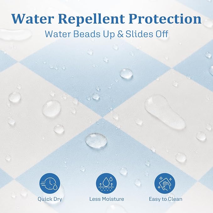 Ohocut Checkered Shower Curtain, Light Blue Shower Curtains for Bathroom, Cute Retro Checkboard Shower Curtain Vintage Aesthetic, Washable Fabric Bath Curtain 72''x72''
