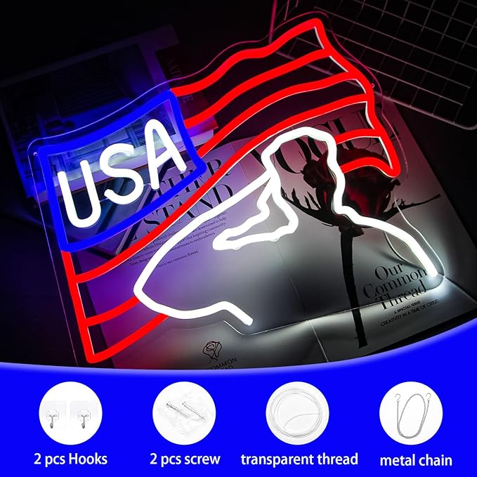 Veterans Day Neon Sign USA Flag Led Sign for Wall Decor Patriotic Neon Sign Bedroom Home Decor Classroom Art Student Gift Christmas Party