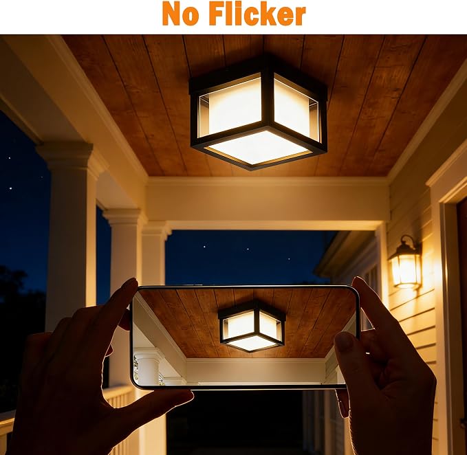 Outdoor Ceiling Light, IP65 Waterproof 6.3 inch Porch Lights Outdoo, 20W 3000K-6500K LED Square Exterior Wall Lamp for Patio Balcony Terrace, Flush Mount for Wall or Ceiling