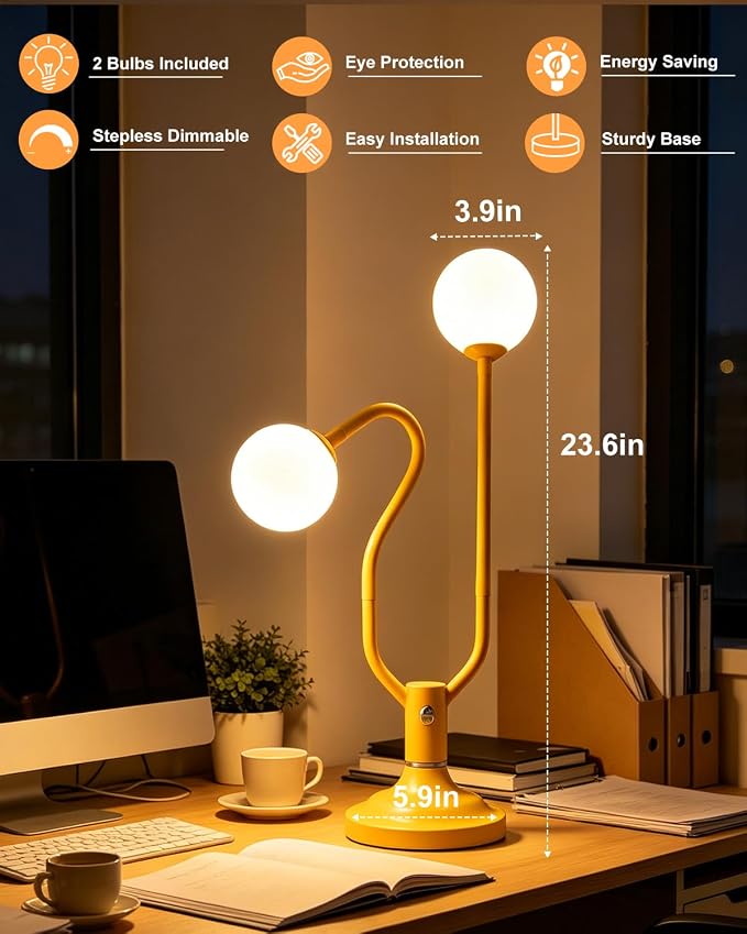 Yellow Globe Table Lamp Dimmable Magic DIY Arms G9 Bulbs Included | Nightstand Modern Desk Lamp Vintage Ambient Night Light Warmwhite Kids Bedside Lamps for Living Room Bedroom Nursery Gift