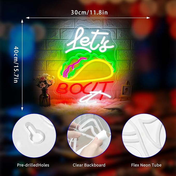 Neon Sign, Tacos Neon Signs for Wall Decor LED Signs Neon Light | Tacos Neon Sign, Mexican Taco LED Signs for Business, Mexico Restaurant, Kitchen, Party, Home Decor, Gift, USB Powered