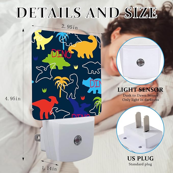 Dinosaur Night Light, Plug-into Wall Nightlight Lamp with Dusk to Dawn Sensor, Led Lamp 0.5W Energy Efficient for Boys Girls Adults Home Decor