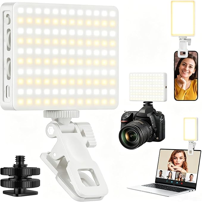 120 LED Selfie Light for iPhone, Portable Phone Light with Clip & Camera Tripod Adapter - 5000mAh Rechargeable, 3 Lighting Modes, CRI 97+ for Video Recording, TikTok, Tripod Mount Rings