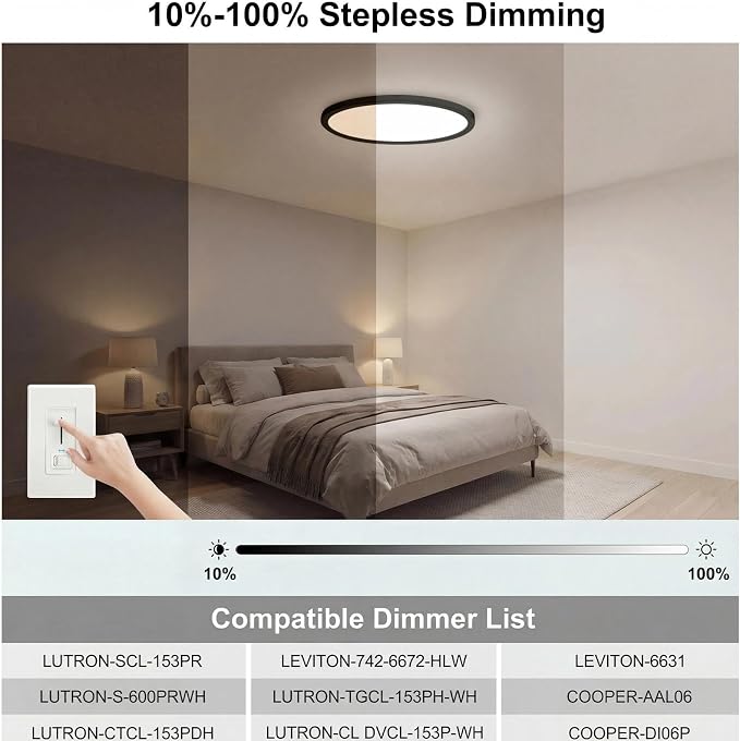libtit 4Pack 13inch LED Flush Mount Ceiling Light, Dimmable & 5Color Temperatures (3000K-6500K), 24W Round Slim Black Light Fixture for Bedroom Livingroom Garage Kitchen