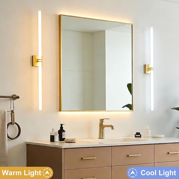 Gold Bathroom Light Fixture LED Vanity Light 45.3" 5CCT Wall Sconce | LED Dimmable Wall Light Modern 360° Lighting, 42W Hardwired Vanity Light for Bathroom Mirror, Flicker-Free Easy Install