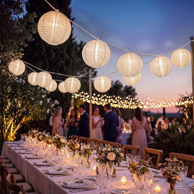 25 FT White Lantern String Lights, Chinese Lanterns with 10 LED G40 Light Bulbs, Plug-in Outdoor String Lights for Wedding Home Party Patio Garden Porch Backyard Cafe Decor